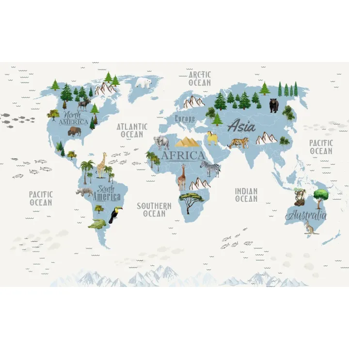 Fototapeta Mapa Świata dla Dzieci – Zwierzęta i Kontynenty – produkt