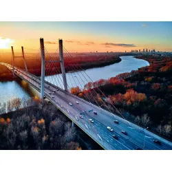 Fototapeta Warszawa – Most Siekierkowski o Złotej Jesieni – Odcienie zieleni i żółci