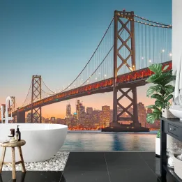 Fototapeta San Francisco – Skyline i Most Oakland Bay o Zachodzie Słońca