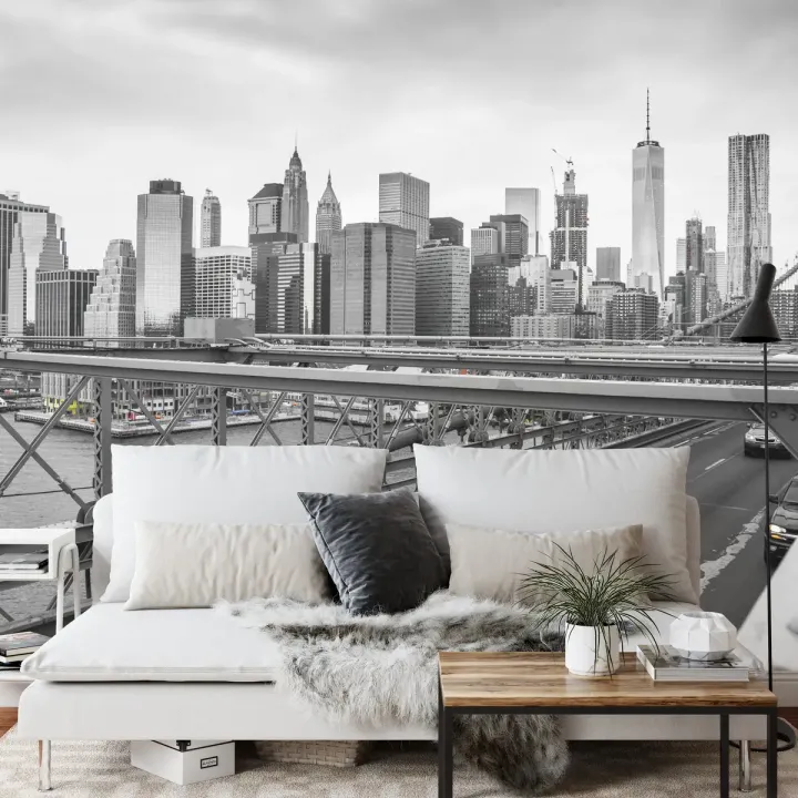 Fototapeta Taxi Crossing Brooklyn Bridge – Manhattan i Skyline Nowego Jorku
