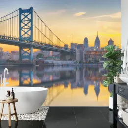 Fototapeta Philadelphia Sunset Skyline – Odbicie Manhattanu w Wodzie