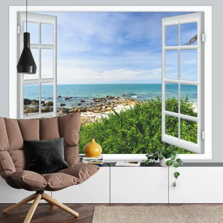 Fototapeta Sea View Open Window – Nadmorski Krajobraz z Widokiem na Morze