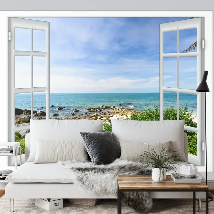 Fototapeta Sea View Open Window – Nadmorski Krajobraz z Widokiem na Morze