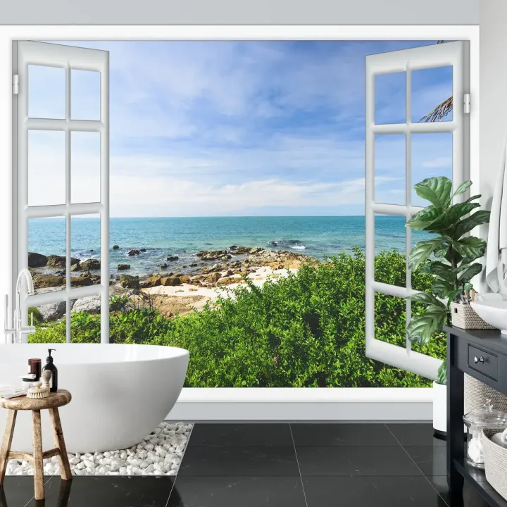 Fototapeta Sea View Open Window – Nadmorski Krajobraz z Widokiem na Morze