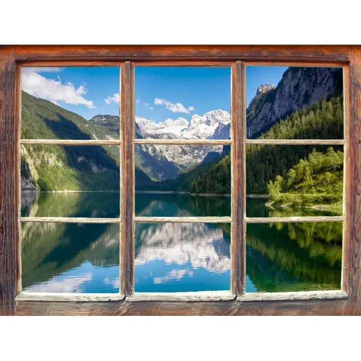 Fototapeta Fensterblick Gosausee – Alpejski Krajobraz z Jeziorem Górskim – produkt