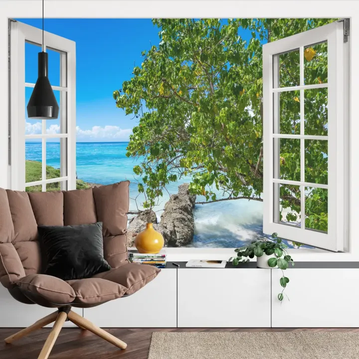 Fototapeta Open Window To The Sea – Nadmorski Krajobraz z Plażą i Słońcem