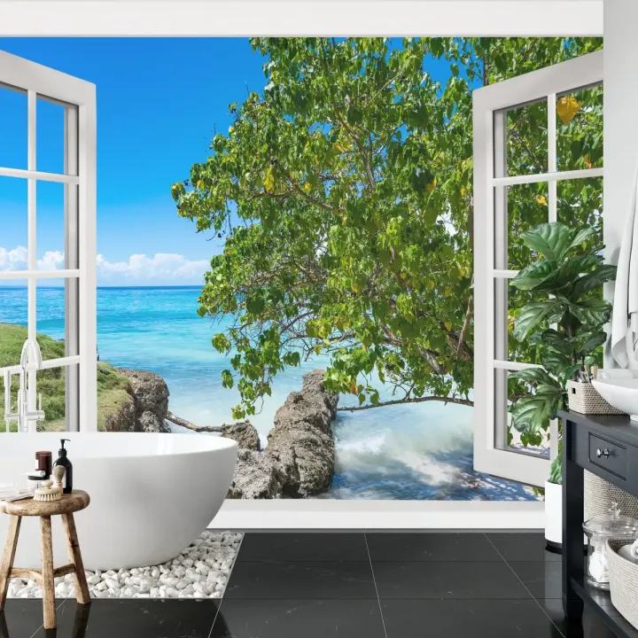 Fototapeta Open Window To The Sea – Nadmorski Krajobraz z Plażą i Słońcem