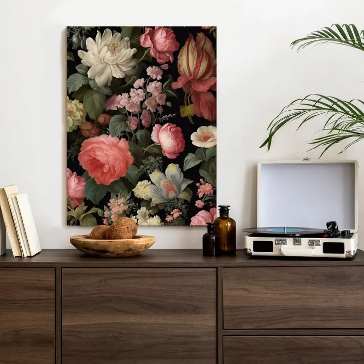 Plakat Kolorowe Kwiaty – Botaniczny Wzór z Różami i Chryzantemami