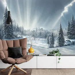 Fototapeta Zimowy Las – Śnieżny Krajobraz Górski w Słońcu