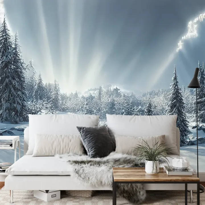 Fototapeta Zimowy Las – Śnieżny Krajobraz Górski w Słońcu