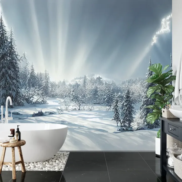 Fototapeta Zimowy Las – Śnieżny Krajobraz Górski w Słońcu
