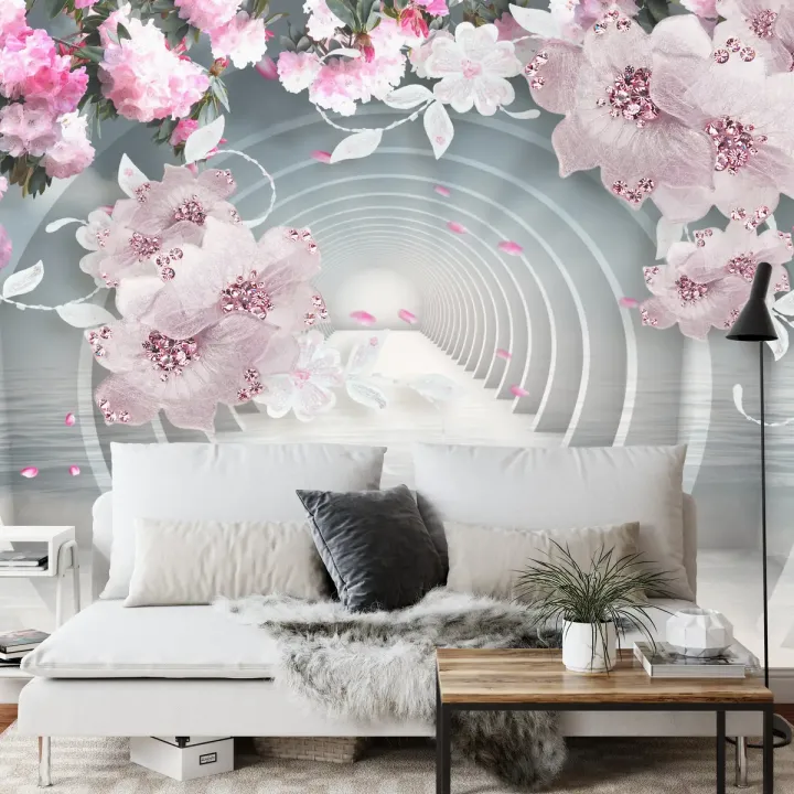 Fototapeta Kwiaty i Biżuteria – Abstrakcyjne Róże z Motywem Florystycznym