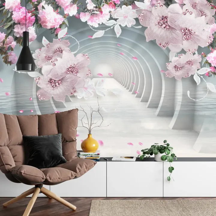 Fototapeta Kwiaty i Biżuteria – Abstrakcyjne Róże z Motywem Florystycznym