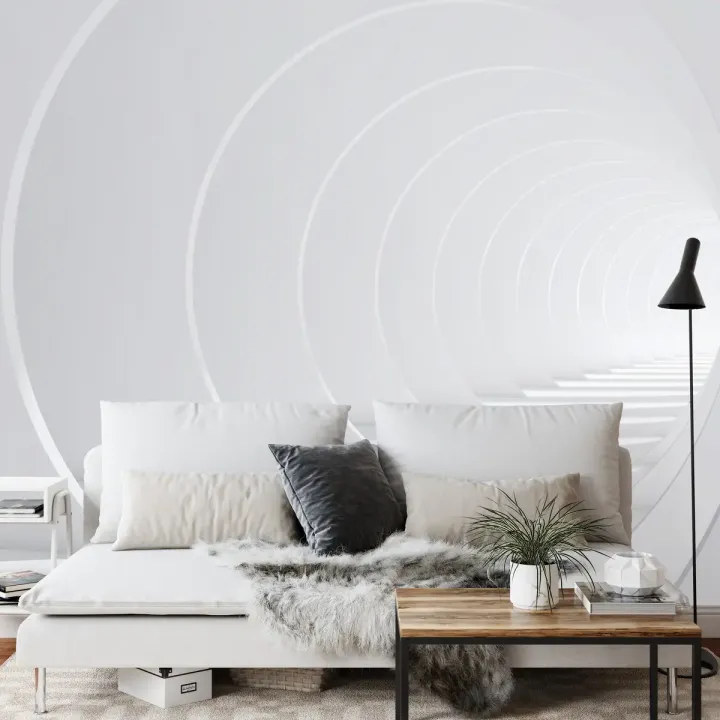 Fototapeta Abstract White Bent 3D Tunnel – Geometryczna Głębia i Świetlny Tunel