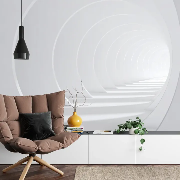 Fototapeta Abstract White Bent 3D Tunnel – Geometryczna Głębia i Świetlny Tunel
