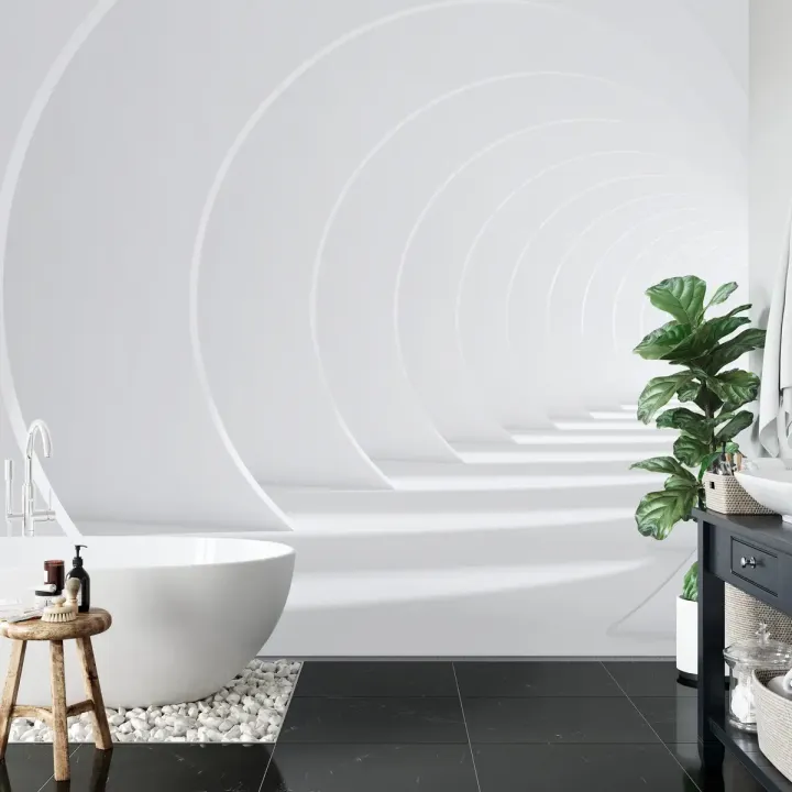 Fototapeta Abstract White Bent 3D Tunnel – Geometryczna Głębia i Świetlny Tunel