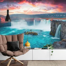Fototapeta Wodospad Godafoss – Islandzki Krajobraz o Świcie