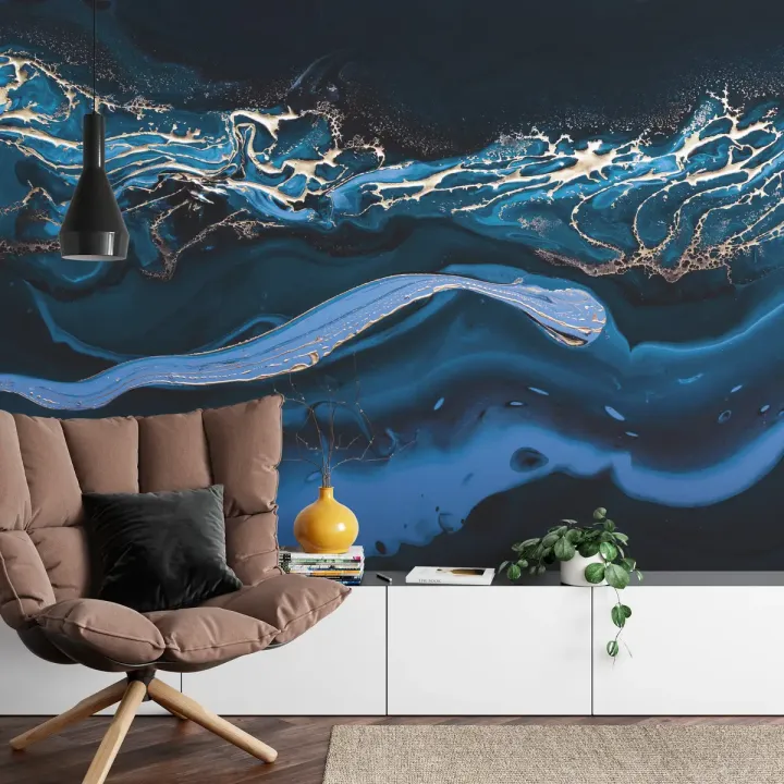 Fototapeta Fluid Art – Abstrakcyjna Fala ze Złotymi Akcentami