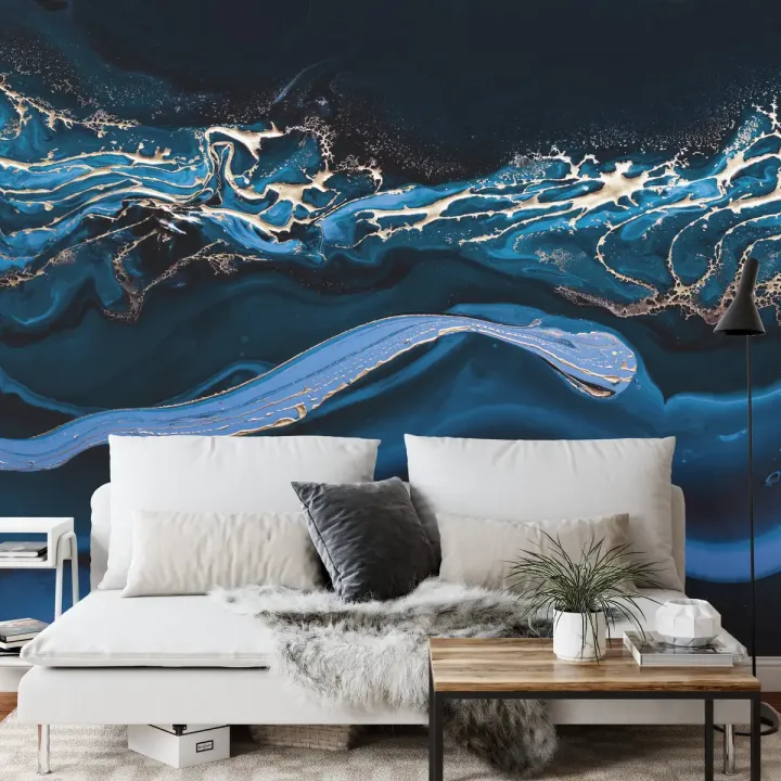 Fototapeta Fluid Art – Abstrakcyjna Fala ze Złotymi Akcentami