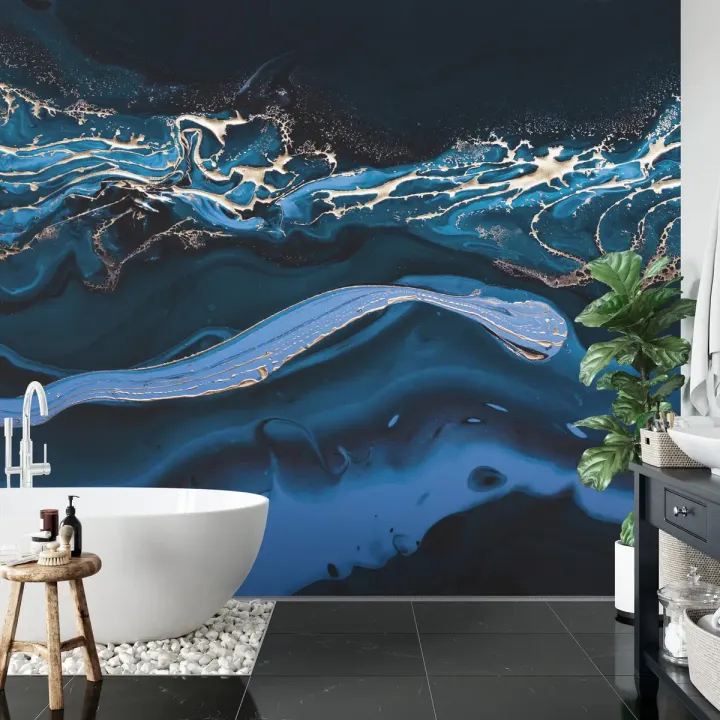 Fototapeta Fluid Art – Abstrakcyjna Fala ze Złotymi Akcentami