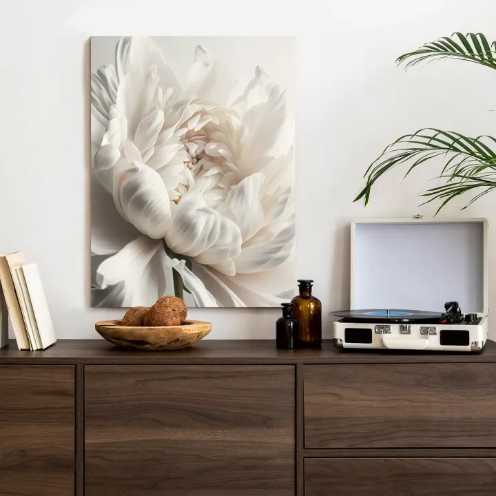 Plakat Kwitnąca Piwonia – Białe Kwiaty w Botanicznym Detalu
