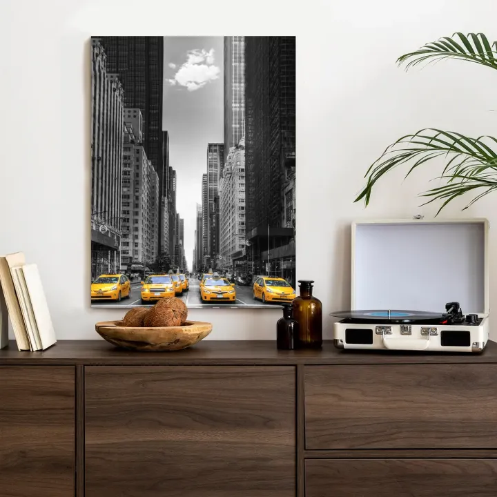 Plakat Czarno Ulica Nowego Jorku – Manhattan i Żółte Taksówki