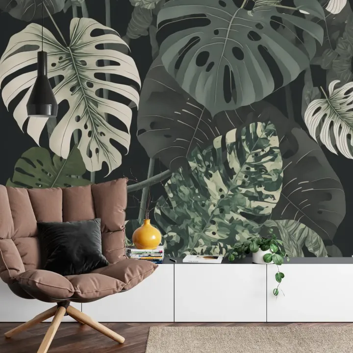 Fototapeta Botaniczny Maksymalizm – Liście Monstery w Zielonym Kontraście