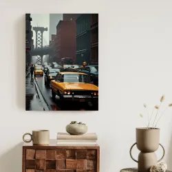 Plakat Deszczowy Dzień w Nowym Jorku – Manhattan i Taksówki na Ulicy