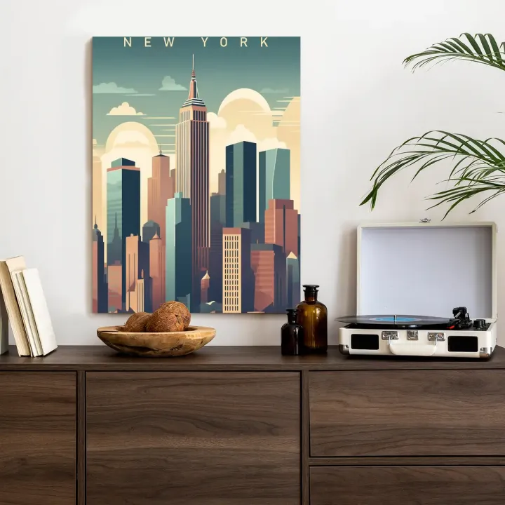 Plakat Wieżowce Nowego Jorku – Skyline Manhattanu o Zachodzie Słońca