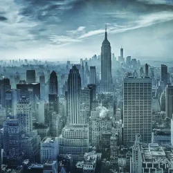 Fototapeta Okrągła Hazy Gotham – Nocny Skyline Manhattanu