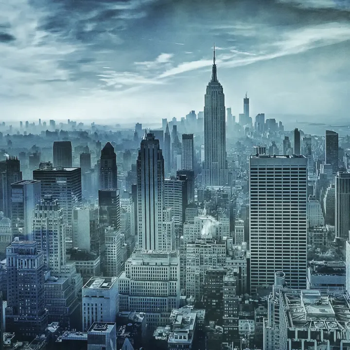 Fototapeta Okrągła Hazy Gotham – Nocny Skyline Manhattanu – produkt