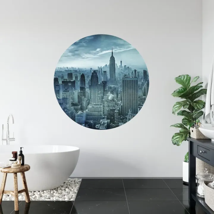 Fototapeta Okrągła Hazy Gotham – Nocny Skyline Manhattanu