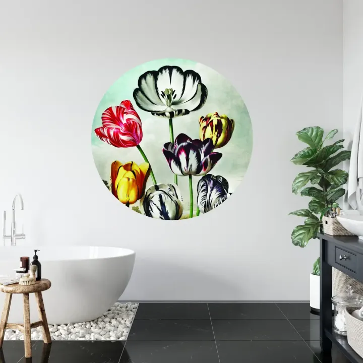 Fototapeta Okrągła Tulipany – Kolorowe Kwiaty i Wiosenna Natura