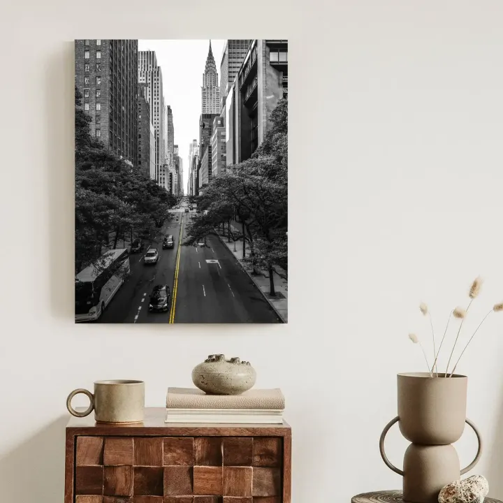 Plakat Czarno Ulica Manhattanu – Miejski Skyline Nowego Jorku