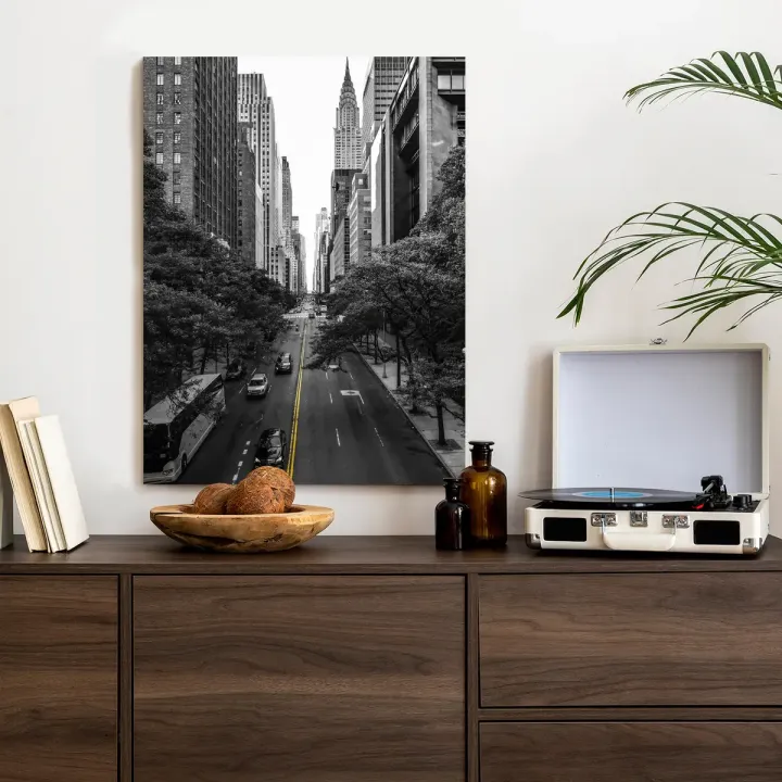 Plakat Czarno Ulica Manhattanu – Miejski Skyline Nowego Jorku