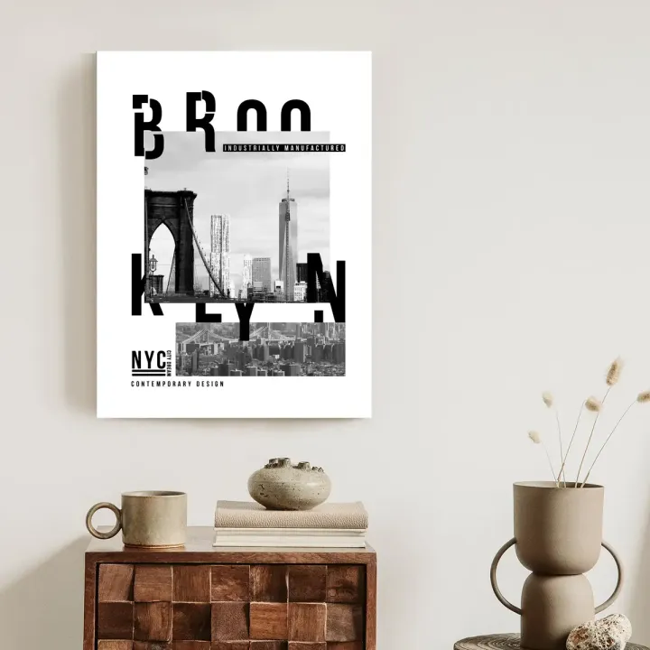 Plakat Czarno Kolaż Brooklyn – Most Brookliński i Skyline Nowego Jorku
