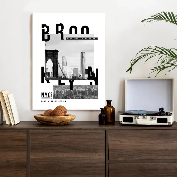 Plakat Czarno Kolaż Brooklyn – Most Brookliński i Skyline Nowego Jorku