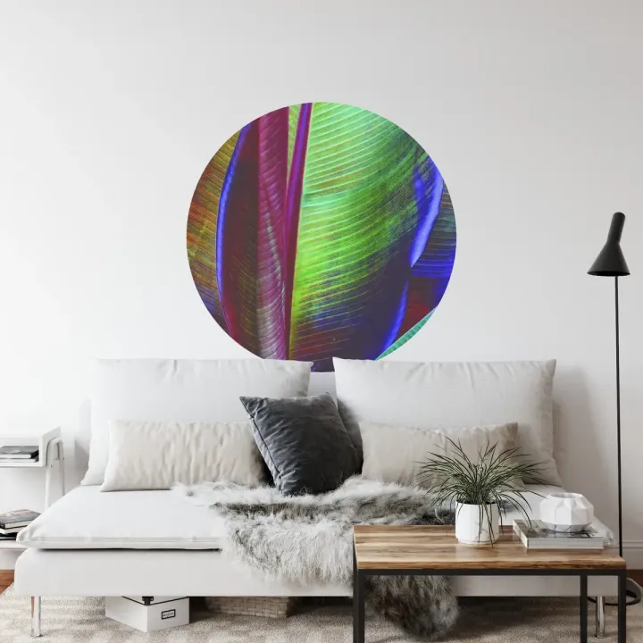 Fototapeta Okrągła Liść Bananowca – Abstrakcja Geometryczna i Zielony Akcent