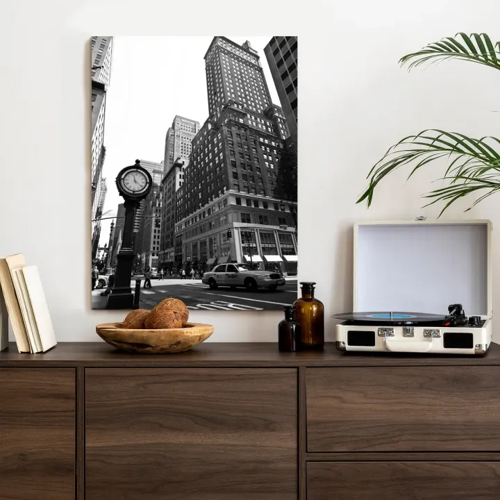 Plakat Nowy Jork – Taksówka i Zegar na Ulicy Manhattanu