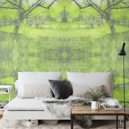 Fototapeta Kwadratowa Sad – Symetryczna Natura i Refleksje Wody