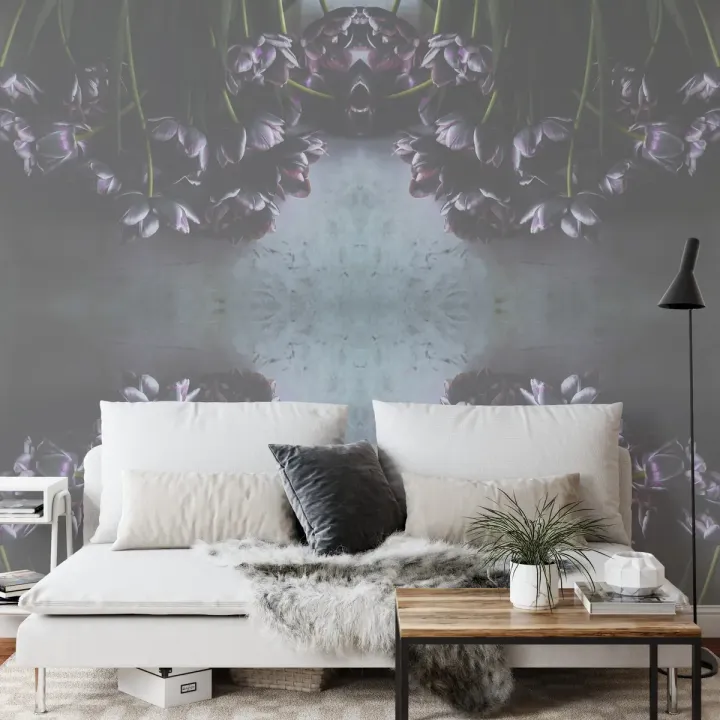 Fototapeta Kwadratowa Tulipan – Abstrakcja Geometryczna i Motyw Florystyczny