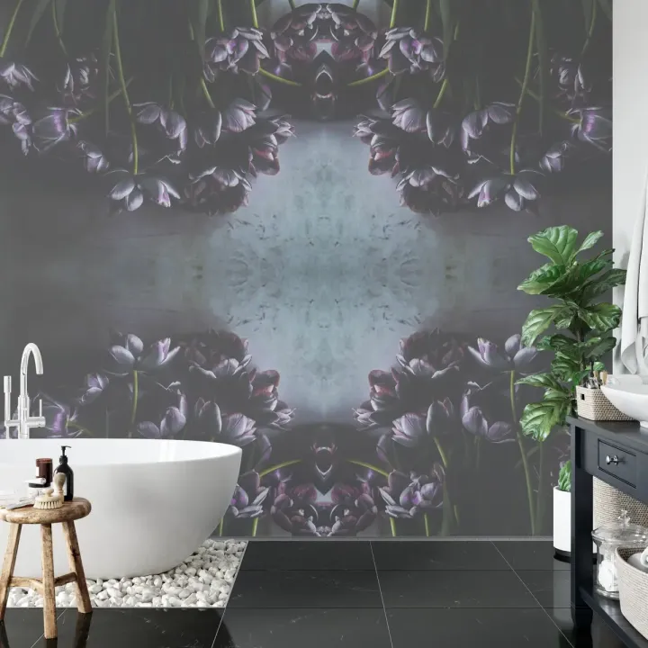 Fototapeta Kwadratowa Tulipan – Abstrakcja Geometryczna i Motyw Florystyczny