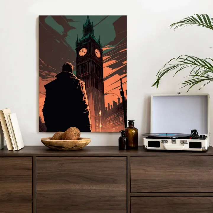 Plakat Mężczyzna i Big Ben – Nocny Londyn w Komiksowym Stylu
