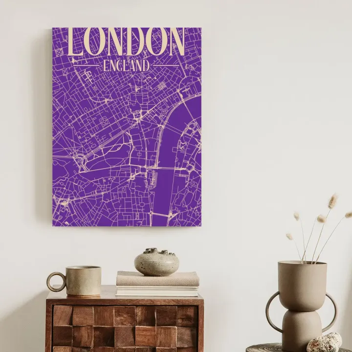 Plakat Centrum Londynu – Fioletowa Mapa Miasta nad Tamizą