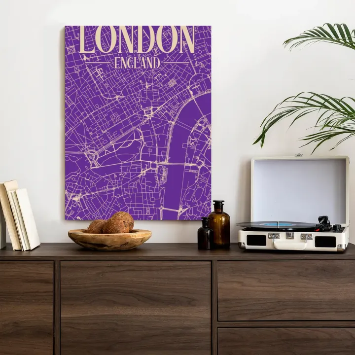 Plakat Centrum Londynu – Fioletowa Mapa Miasta nad Tamizą