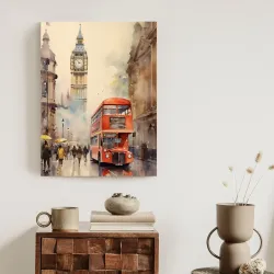 Plakat Czerwony Autobus i Big Ben – Akwarela Londynu