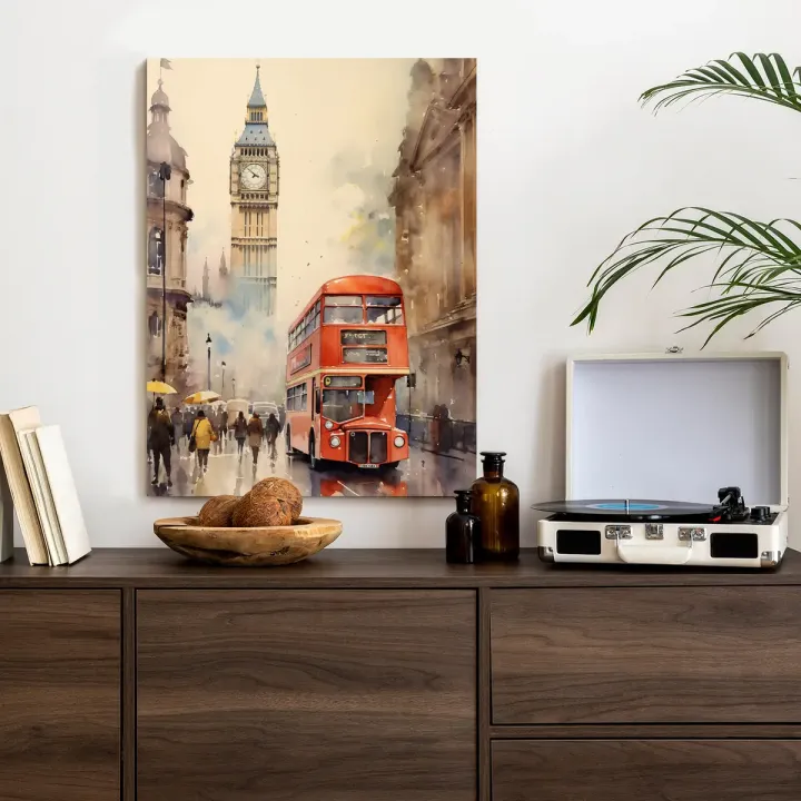 Plakat Czerwony Autobus i Big Ben – Akwarela Londynu