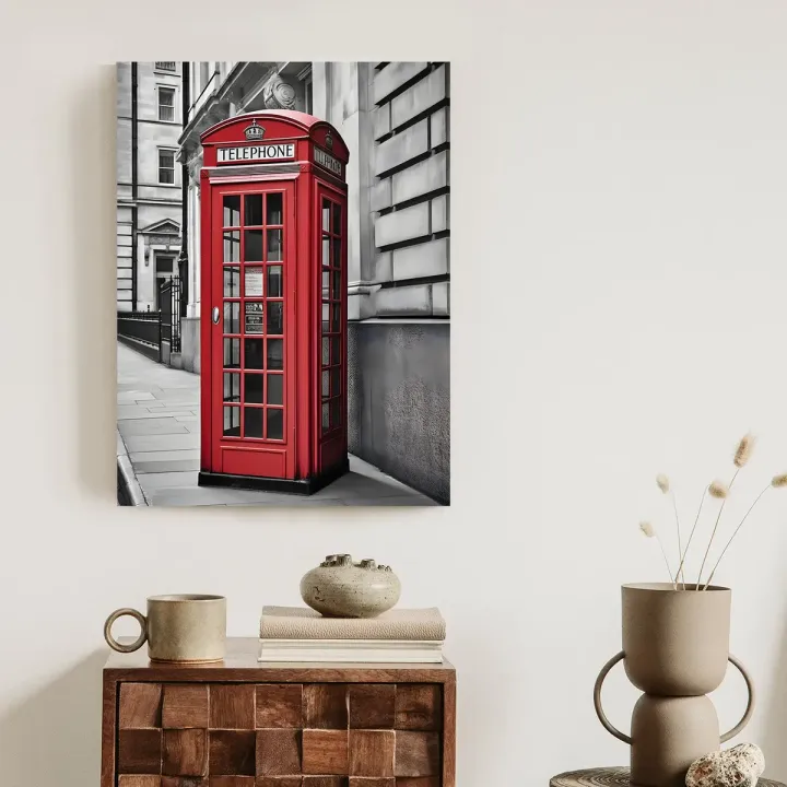 Plakat Czerwona Budka Telefoniczna – Londyńska Architektura Miejska w Stylu Retro