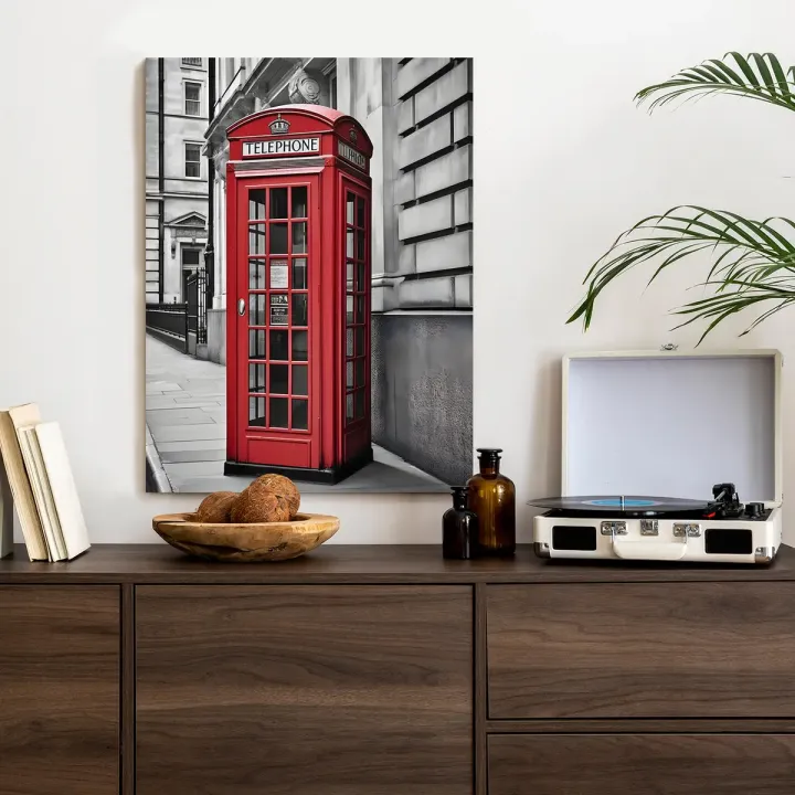 Plakat Czerwona Budka Telefoniczna – Londyńska Architektura Miejska w Stylu Retro