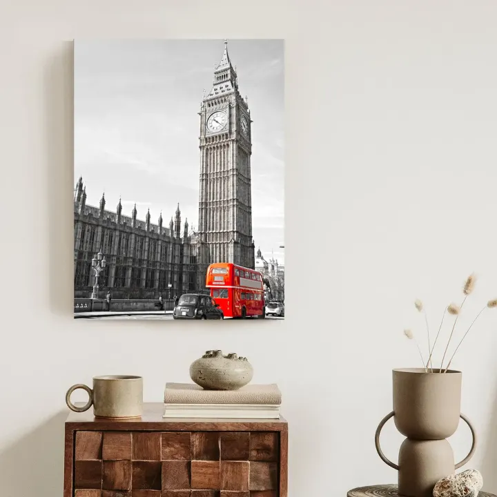 Plakat Londyn – Czerwony Autobus i Big Ben w Krajobrazie Miejskim